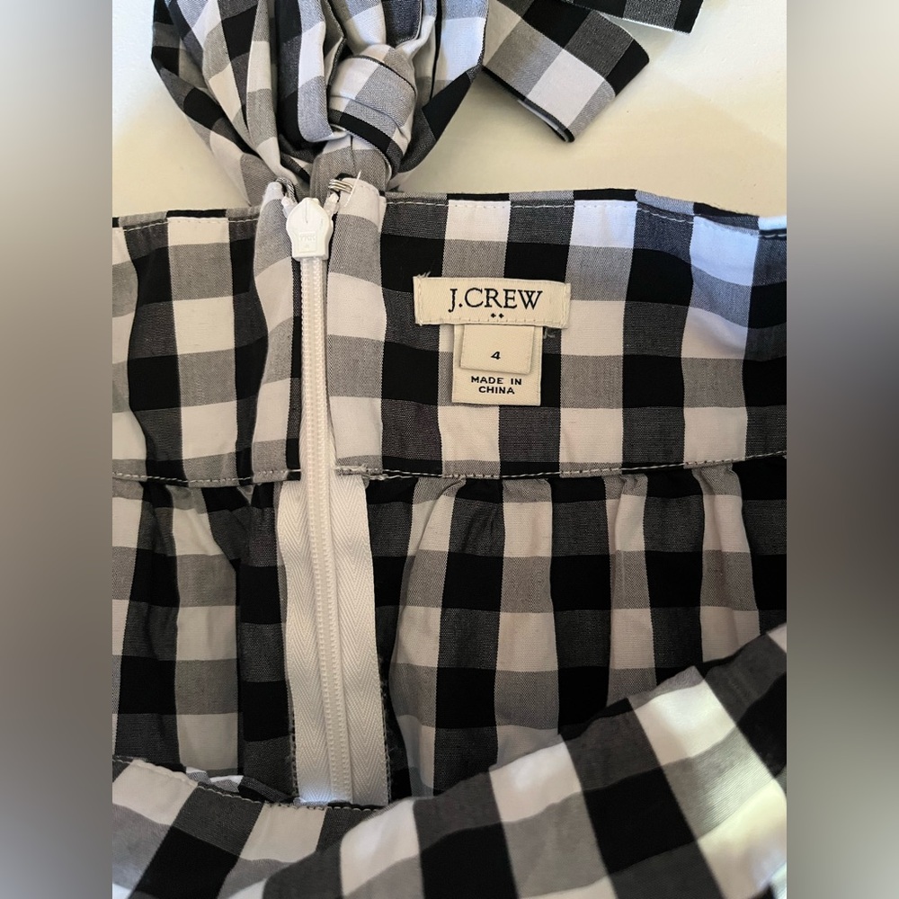 J. Crew Gingham checkered black and white midi skirt tie waist tiered size 4 - Picture 2 of 5